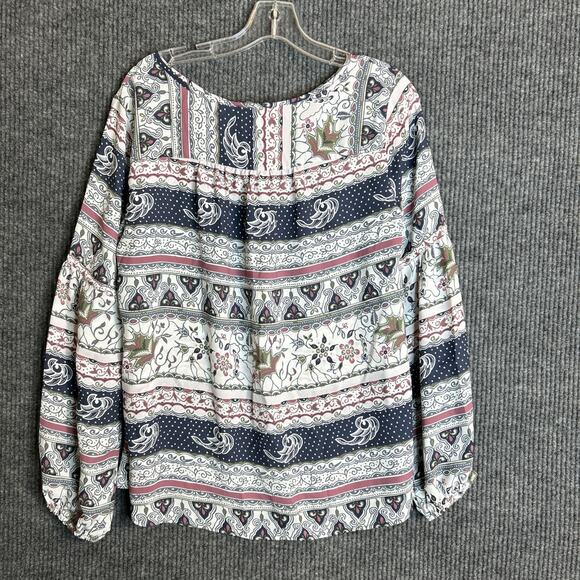 Loft Womens Floral Boho Printed Blouse Size Medium Long Sleeve Tie Neckline - Picture 2 of 6